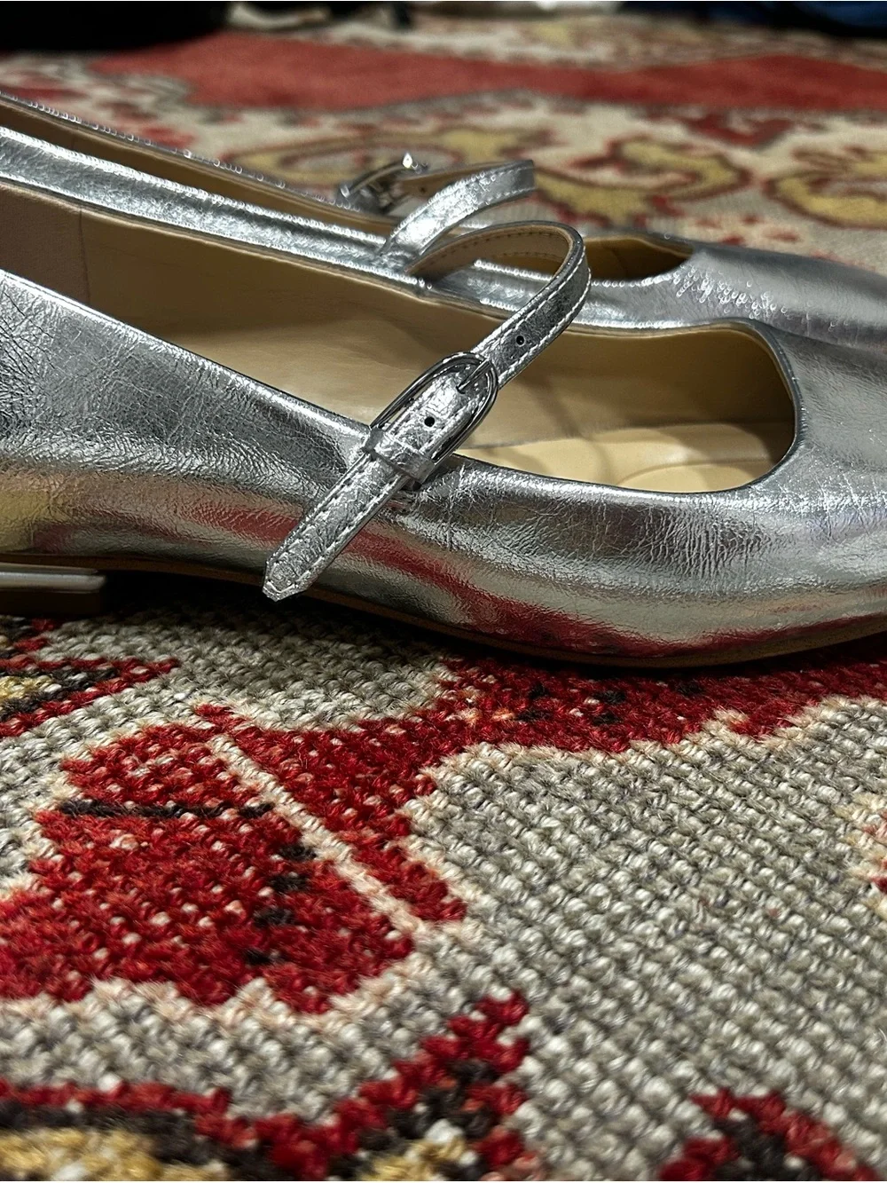 Franco Sarto Metallic Silver Mary Jane Flats with Strap